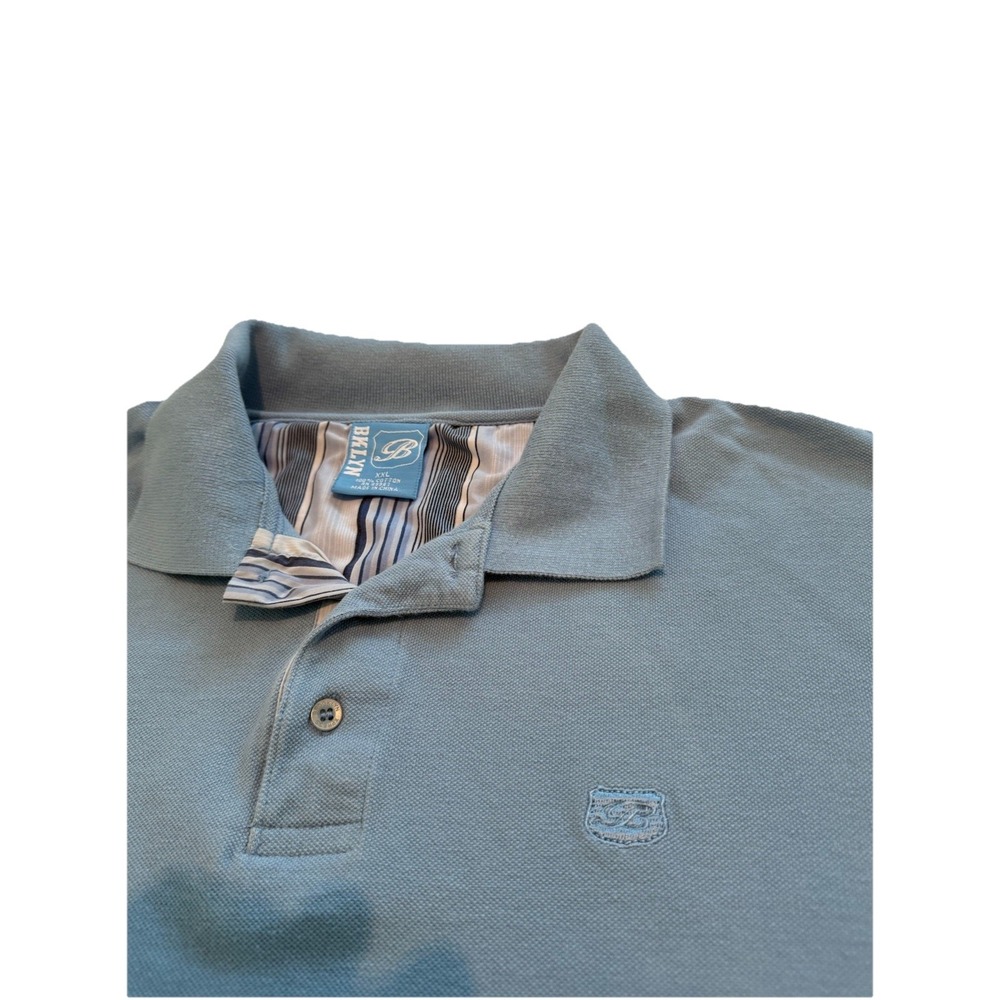 Bklyn Polo Shirt Blue Short Sleeve Size Xxl Button Up Stripe Accent On Buttons